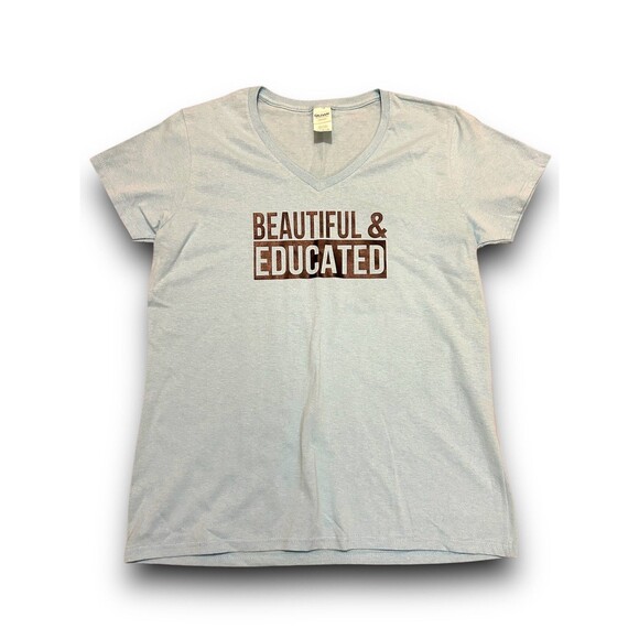 Women's "Beautiful & Educated" V-Neck Graphic T-Shirt - Large - Picture 2 of 3